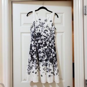 Modcloth Maggie London B/W Flowers Cream Dress